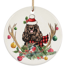 Cute Cocker Spaniel Dog With Antlers Reindeer Flower Xmas Circle Ornament Gift - £12.70 GBP