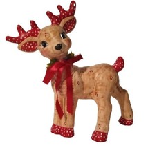 Vtg Kimple Ceramic 11&quot; Christmas Standing Reindeer Tan Red White Pre Owned Nice. - £15.17 GBP