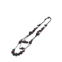 Triple Strand Burgundy and Black Beaded Necklace 22 in. - £12.51 GBP