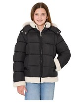 Sam Edelman Boys Girls Jacket Black Puffer Full-Zip Pockets Faux Fur Tri... - €45,36 EUR