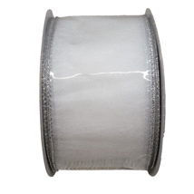 Wired Ribbon White Chiffon and Silver Edge Sheer Christmas Wedding 25 yds 2.5 in - £18.08 GBP