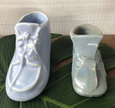 Vtg Mixed Lot of 2 McCoy? Pottery Small Blue Baby Shoe Bootie Planters Vases Old - £13.86 GBP