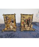 Pair Native American Indian Children Bookends Heavy Resin Bunny Deer Wolf  - $462.29 MXN