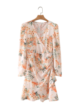 Yellow Floral V Neck Long Sleeve Dress - £29.48 GBP