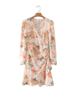 Yellow Floral V Neck Long Sleeve Dress - $37.50