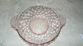 VINTAGE PINK DEPRESSION GLASS SERVING BOWL SCALLOPED HANDLES - $9.89