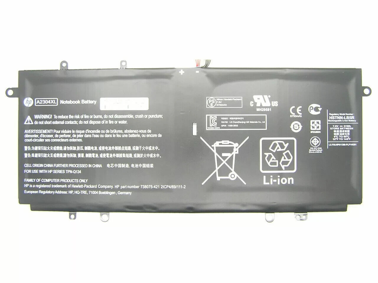 Primary image for Genuine HP Chromebook 14-Q Battery 7.5V 51WH Battery A2304XL 738392-005 D32