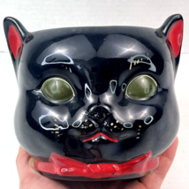 Vintage Shafford Japan Redware Black Cat Cookie Jar Candy Bowl No Lid 1950s - £31.10 GBP