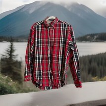 Tommy Hilfiger Men’s Red Black Plaid Flannel Long Sleeve Shirt Size Large - $18.97