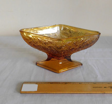 Indiana Glass Amber Iridescent Carnival Pineapple Floral Diamond Shape Compote - £6.25 GBP