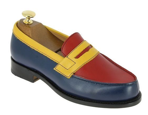 Men Leather multi color Yellow Red Blue slip ons Genuine Leather shoes US 7-16