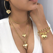 luxury18k gold plated love heart earrings necklace heart bracelet sets f... - £21.81 GBP