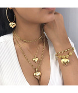 luxury18k gold plated love heart earrings necklace heart bracelet sets for women - $27.90