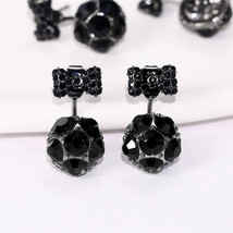 Crystal Black Bow Stud Earrings Simple Graceful Back-Mounted Earrings - £7.98 GBP