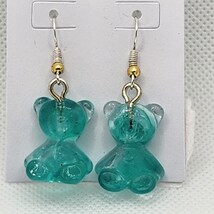 Aqua &amp; White Swirl Bear Earrings - $2.00