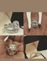 3CTW Cushion Lab Created Diamond Bridal Set Wedding Ring 14K White Gold Plated - £62.15 GBP+