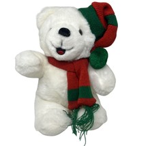 Cuddle Wit White Christmas Teddy Bear Green Red Hat Scarf 9” Plush Vtg 1980s - $24.70