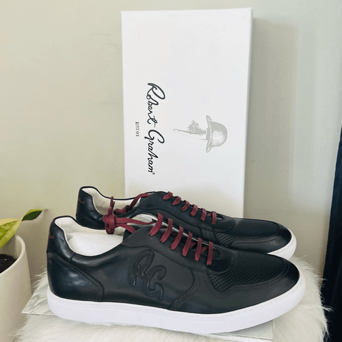 ROBERT GRAHAM Barrelman Leather Sneaker, Designer Black/Red Laces Size 11.5, NWT Item image 13