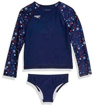 Speedo 2PC Girls&#39; Uv Swim Shirt Long Sleeve Rashguard + Bikini Set Sz 18M NWT - £11.76 GBP