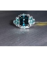 LONDON BLUE TOPAZ OCTAGON SOLITAIRE &amp; PARAIBA APATITE PEAR RING, SIZE 10... - €86,54 EUR