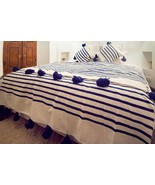 Blue handmade moroccan blanket, Berber blanket, woven blanket, Cotton bl... - $149.00