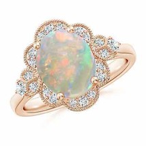 ANGARA Victorian Style Oval Opal and Diamond Halo Engagement Ring - £1,145.89 GBP