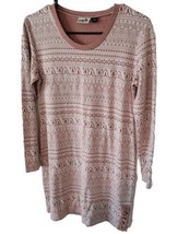 Kavu Fitted Sweater Dress Womens Small Tan Nordic Fair Isle Long Sleeve Stretch - £19.42 GBP