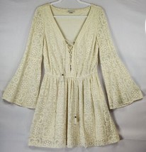 American Eagle Outfitters Dress Womens Medium Ivory Eyelet Pattern Bell Sleeve - £25.32 GBP