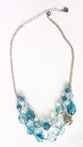 Napier Faceted Blue Acrylic &amp; Rhinestone Silver-tone Necklace 1990s vintage 19&quot; - £11.15 GBP