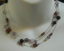 Lia Sophia Silver-tone Triple Wired Purple Glass Bead Necklace - £12.63 GBP