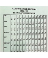 Madison Paper Industries 3x3 Vacation Schedule 1994-95 Laminated Vtg DWKK18 - $27.22 CAD