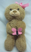 Hallmark Soft Tan Teddy Bear W/ Pink Bow &amp; Butterfly 12&quot; Plush Stuffed Animal - £12.76 GBP