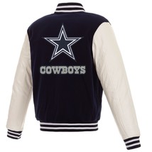 NFL Dallas Cowboys Reversible Fleece Jacket PVC Sleeves Embroidered Logos JHD - £110.08 GBP