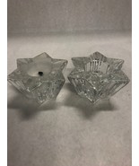 Pair candle holders glass Star crystal heavy 4 by 2 inch dining table - £31.72 GBP