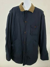 Banana Republic Jacket Coat Flannel Lined Leather Trim Navy Blue Men&#39;s Size XL - £39.54 GBP