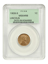 1909-S 1C Lincoln PCGS MS64RB (OGH) - £481.34 GBP