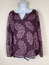 Lucky Brand Womens Size M Purple Paisley V-neck Blouse Long Sleeve Slit Back - £7.86 GBP