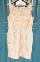 Eliza J Dress Womens 14 Peach Gold Jacquard Lace Pleated Soft Girl Fairy RP$212 - $47.90