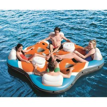 Floating Island Raft 4-Person Lounger Lake River Float Two Coolers Cup Holders - £139.90 GBP