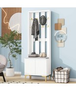 Modern 4-in-1 Hall Tree w/ Cushion &amp; Gold Hooks - White - $224.99