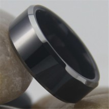 Free Shipping JEWELRY Hot Sales 8MM Comfort Fit Black Top Silver Bevel Men&#39;s Fas - £30.83 GBP