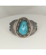 Native American Signed JT Blue Turquoise Sterling Silver 925 Bracelet Cuff - £226.04 GBP