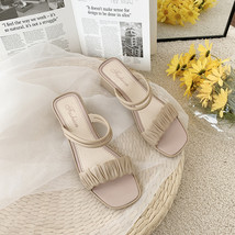 Fashion Women Summer Sandals Solid Pleated Leather Strap Chunky Heel Casual Leis - £20.70 GBP