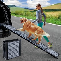 63 Foldable Dog Car Ramp,Outdoor Dog Ramp For Stairs With Non-Slip Carpet Surf - £53.98 GBP