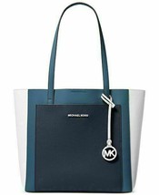 NEW MICHAEL KORS BLUE WHITE LEATHER HAND BAG TOTE $298 - $215.99