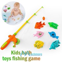 Fishing Bath Toys 7Pcs Magnetic Cartoon Fishes &amp; Pole Set For Kids 1-8 Year Old - £16.63 GBP