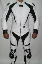 Men&#39;s Two Tone Black White Handmade Motorbike Jacket Pant Genuine Leather Suit - £235.57 GBP