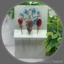 Red Glass Cloisonné Set of 3 • Stick Pins, Hatpins, Sewing pins, Gifts for Her - £15.63 GBP