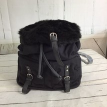 CANDIES BLACK FAUX FUR AND COTTON BACKPACK LIGHT WEIGHT - £17.15 GBP