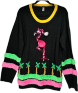 Pom Sequined Pink Flamingo Palm Trees Acrylic Ugly Christmas Sweater siz... - $38.54 CAD
